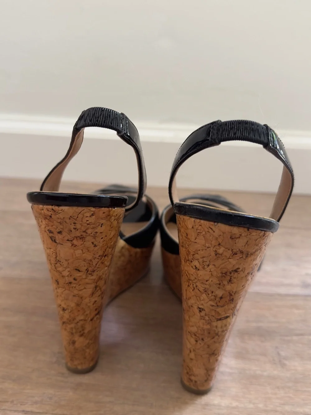 Patent Black Cork Platform Slingback Sandals Size 38